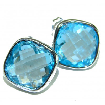 Eau Pure cushion cut 12.5 carat Swiss Blue Topaz .925 Sterling Silver Handcrafted Earrings