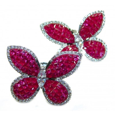 Real Beauty natural 22.5 CARAT Ruby Butterflies .925 Sterling Silver Large handcrafted earrings