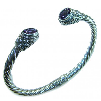 Heavy and Solid authentic 10.2 carat Amethyst .925 Sterling Silver handcrafted hinged cuff bracelet