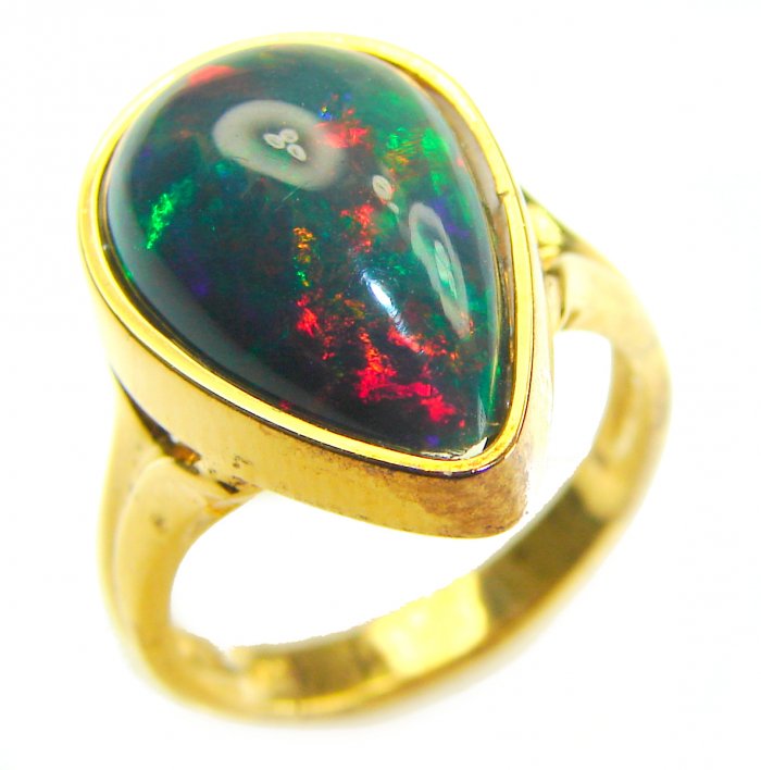 A COSMIC POWER Genuine 14.2 carat Black Opal 18K Gold over .925 Sterling Silver handmade Ring size 7 1/2 - video