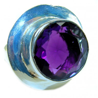 Purple Full Moon 15.2 carat Amethyst 14K Gold over .925 Sterling Silver Handcrafted Large Ring size 6 1/2