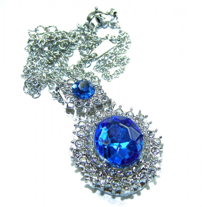 Blue Drop - Vintage style - 8.5 carat authentic Swiss Blue Topaz .925 Sterling Silver handcrafted necklace