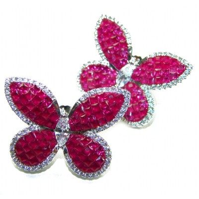 Real Beauty natural 22.5 CARAT Ruby Butterflies .925 Sterling Silver Large handcrafted earrings