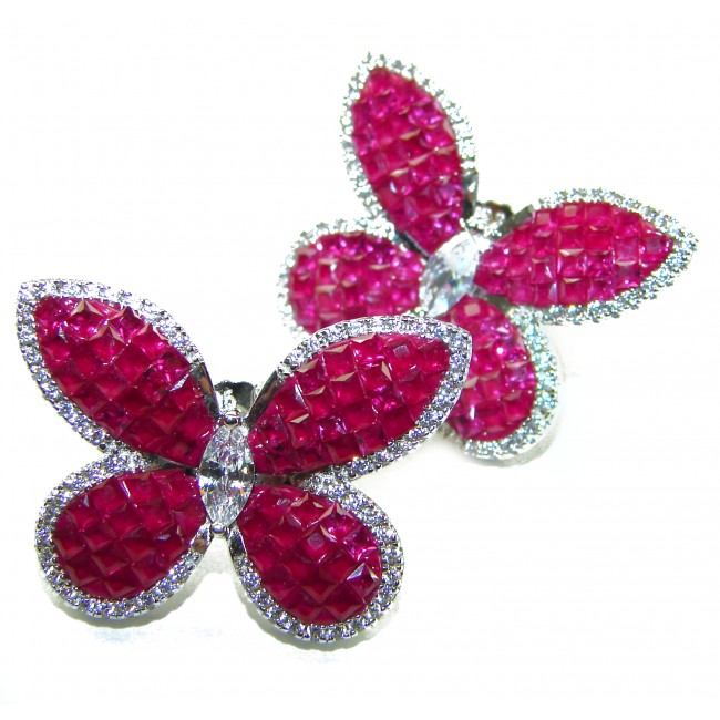 Real Beauty natural 22.5 CARAT Ruby Butterflies .925 Sterling Silver Large handcrafted earrings
