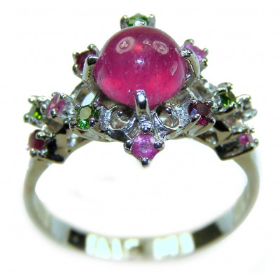 Natural 3.9 carat Ruby .925 Sterling Silver handmade Statement Ring size 8