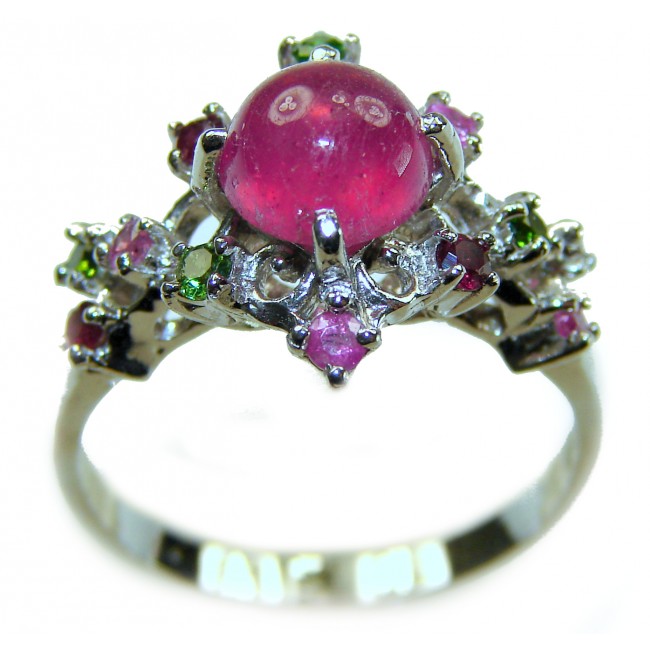 Natural 3.9 carat Ruby .925 Sterling Silver handmade Statement Ring size 8