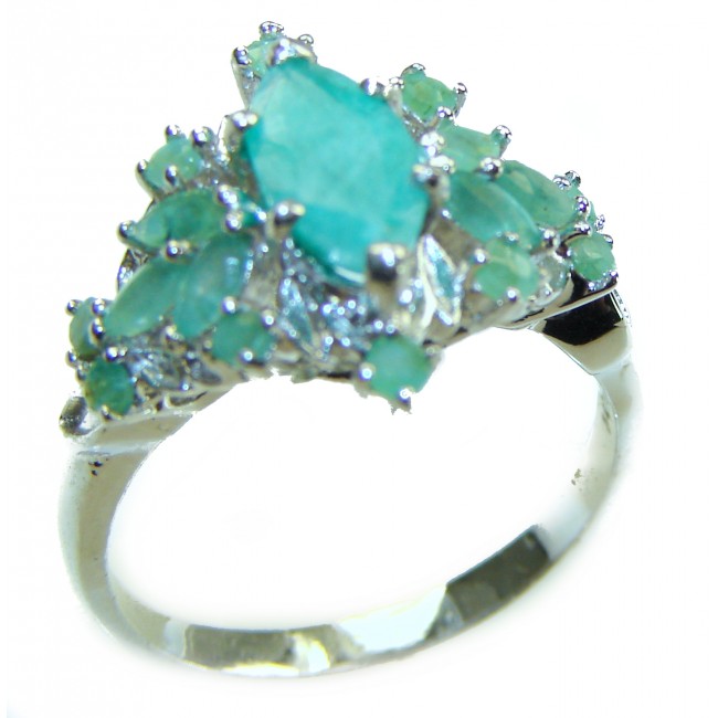 Gabriella - Luxurious 9.5 carat Emerald .925 Sterling Silver handcrafted Cocktail Ring s. 8