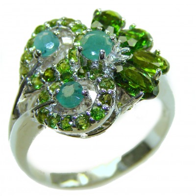 Luxurious 10.5 carat Emerald .925 Sterling Silver handcrafted Cocktail Ring s. 6