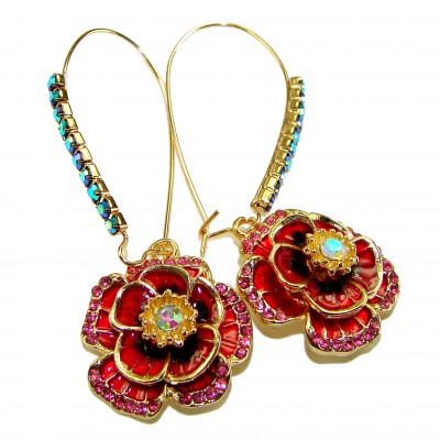 Carmen -Mexican fiesta- Authentic 4.8 carat Crystal Enamel 14K Gold over .925 Sterling Silver handcrafted earrings