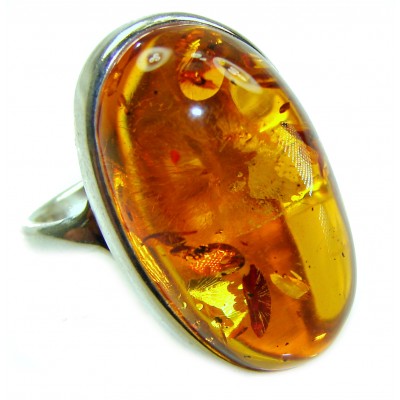 Beauty of the Nature Baltic Amber .925 Sterling Silver handcrafted ring; s. 7 adjustable