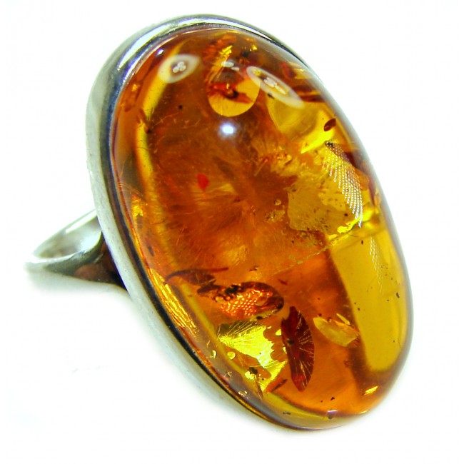 Beauty of the Nature Baltic Amber .925 Sterling Silver handcrafted ring; s. 7 adjustable