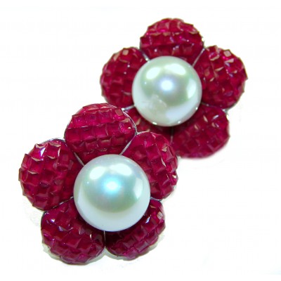 Born to Glam authentic 15.2 carat Ruby Pearl .925 Sterling Silver handcrafted earrings