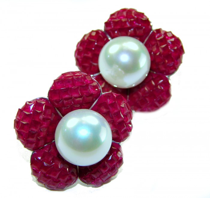 Born to Glam authentic 15.2 carat Ruby Pearl .925 Sterling Silver handcrafted earrings
