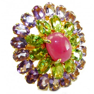 Bella Rosa Natural 25.4 carat Pink Ruby .925 Sterling Silver dipped in 14K Gold handmade Statement Ring size 6