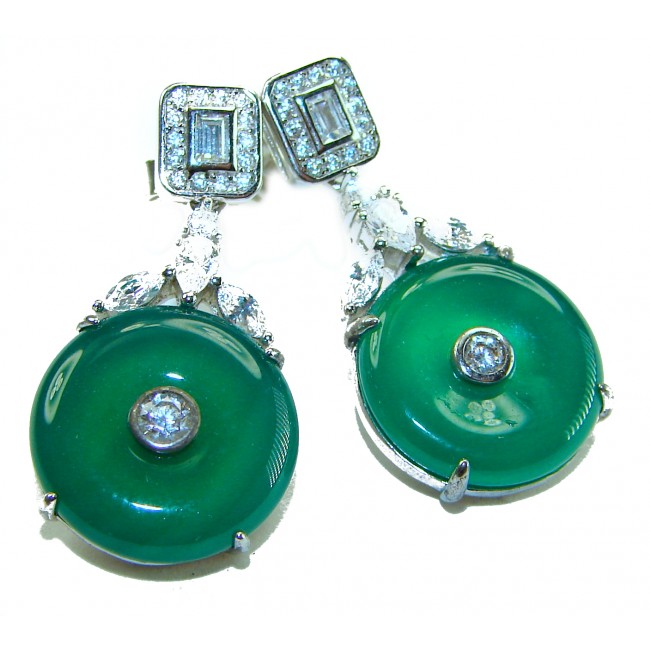 Very Unique authentic 12.5 carat Jade .925 Sterling Silver handcrafted earrings