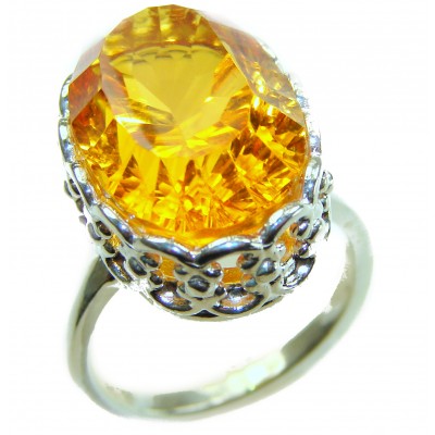Natural 21.4 carat Golden Topaz .925 Sterling Silver handmade Large Statement Ring size 8 1/4