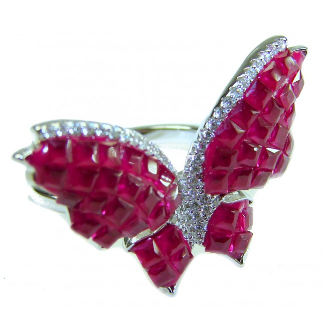 Precious Butterfly Genuine 10.5 carat Kasmir Ruby .925 Sterling Silver handmade Statement Ring size 6