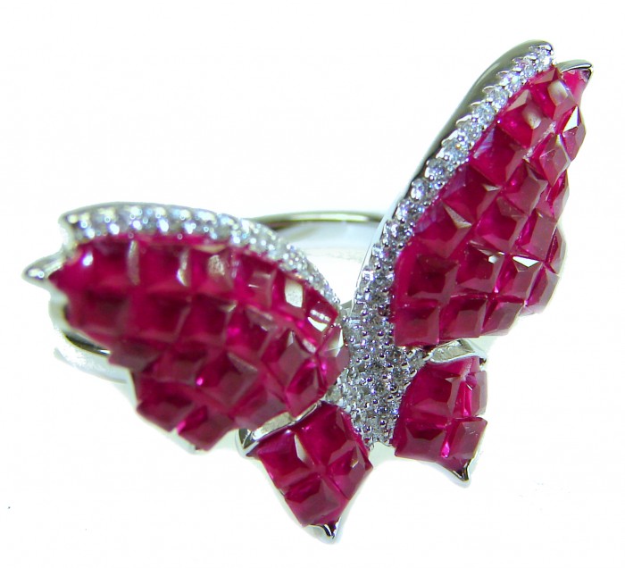 Precious Butterfly Genuine 10.5 carat Kasmir Ruby .925 Sterling Silver handmade Statement Ring size 6