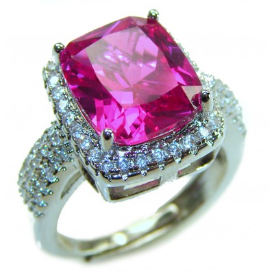 Blooming Orchid 12.8 carat Pink Sapphire .925 Silver handcrafted Cocktail Ring s. 7 adjustable