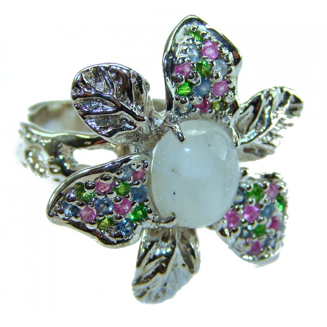 Rainbow Moonstone .925 Sterling Silver handmade ring s. 8