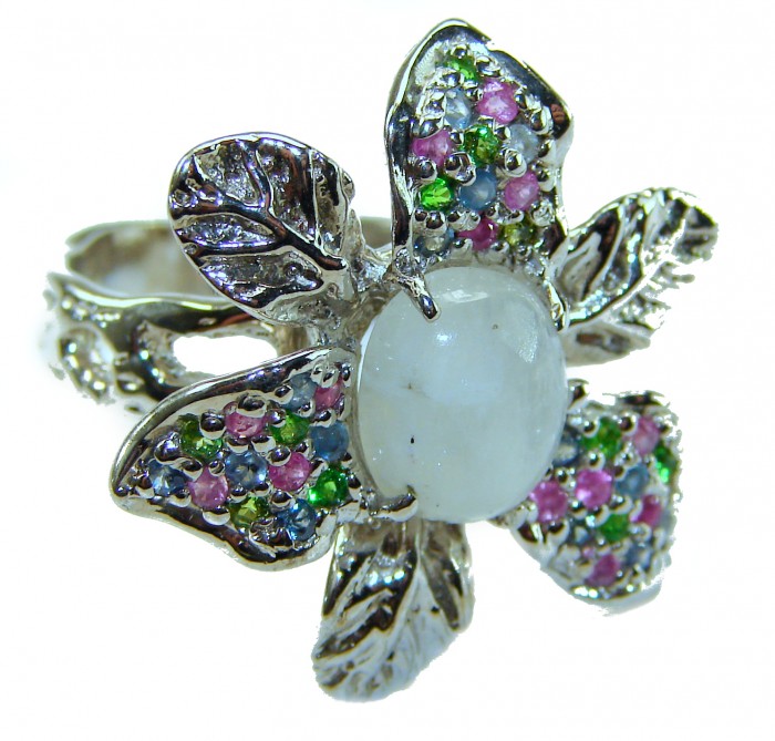 Rainbow Moonstone .925 Sterling Silver handmade ring s. 8