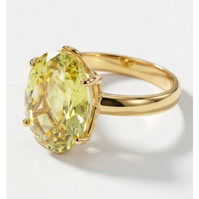 Solid 14.8 carat Genuine Lemon Quartz 18K Gold over .925 Sterling Silver handcrafted ring size 9