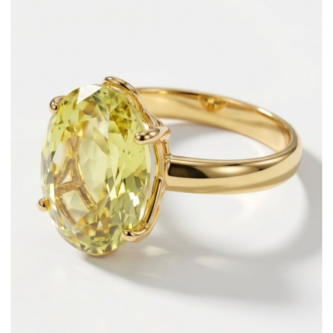 Solid 14.8 carat Genuine Lemon Quartz 18K Gold over .925 Sterling Silver handcrafted ring size 9