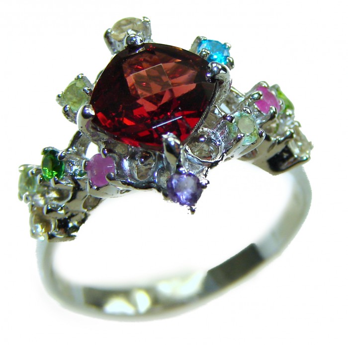 Natural 3.9 carat Ruby .925 Sterling Silver handmade Statement Ring size 6 1/4