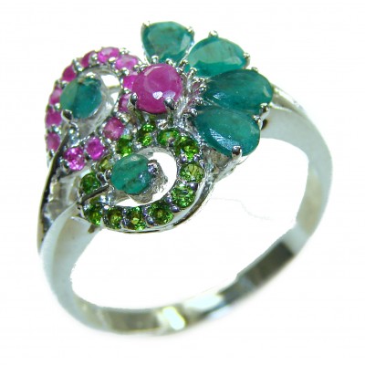 Luxurious 10.5 carat Emerald .925 Sterling Silver handcrafted Cocktail Ring s. 9