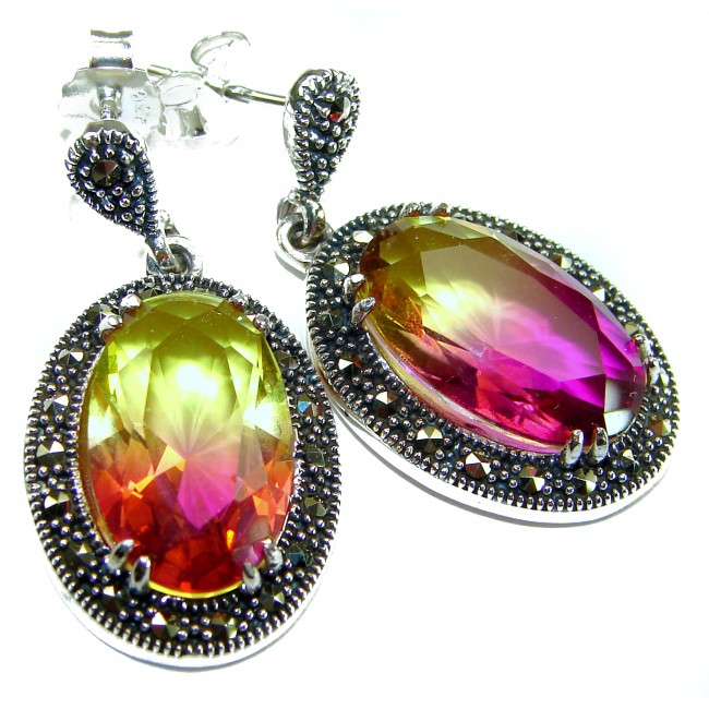 Tiffany 17.5 carat Ametrine Marcasite .925 Sterling Silver HANDCRAFTED Earrings