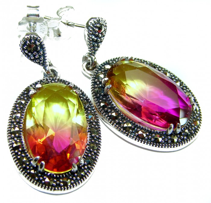 Tiffany 17.5 carat Ametrine Marcasite .925 Sterling Silver HANDCRAFTED Earrings