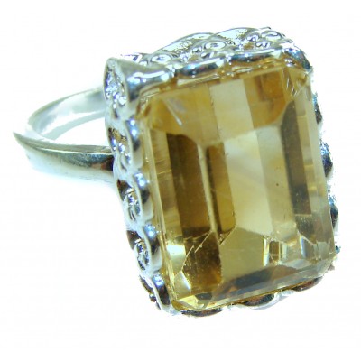 Solid 22.8 carat Genuine Lemon Quartz .925 Sterling Silver handcrafted ring size 9