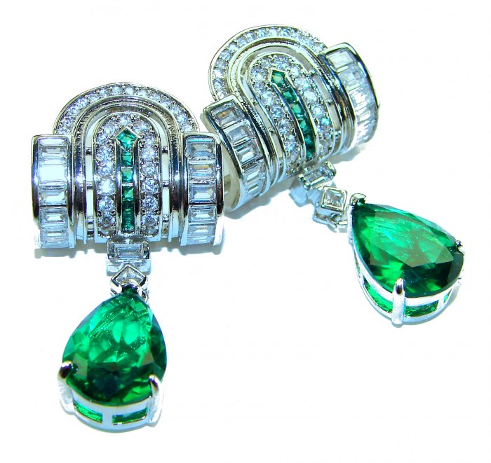 Art Deco - Very Unique 10.5 carat Colombian Emerald .925 Sterling Silver handcrafted earrings - video