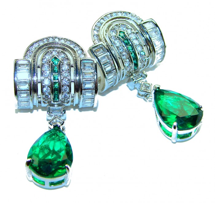 Art Deco - Very Unique 10.5 carat Colombian Emerald .925 Sterling Silver handcrafted earrings