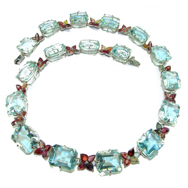Giovanna Authentic 212.2 carat Aquamarine Watermelon Tourmaline .925 Sterling Silver handmade necklace