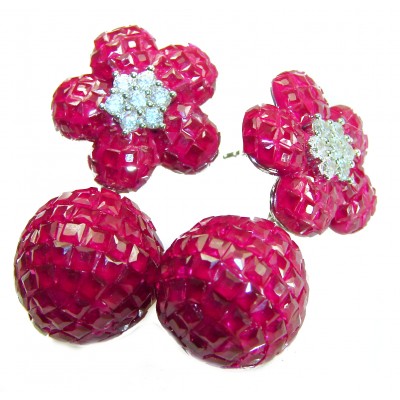 Giovanna - Authentic mystery setting 45.9 carat Ruby .925 Sterling Silver handcrafted earrings