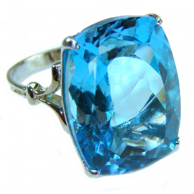 Poseidon 28.8 carat Swiss Blue Topaz .925 Sterling Silver handcrafted Large ring size 7