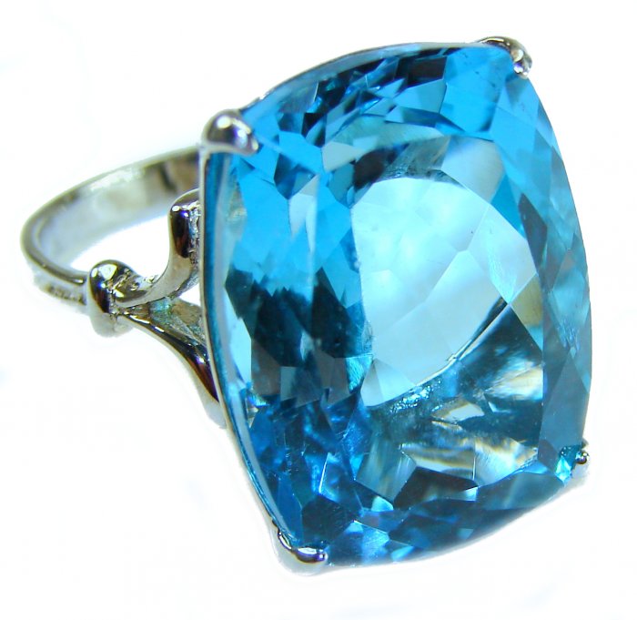 Poseidon 28.8 carat Swiss Blue Topaz .925 Sterling Silver handcrafted Large ring size 7 - video