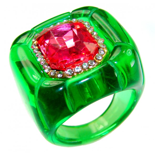 23.2 CARAT genuine Helenite Crystal Pink Topaz .925 Sterling Silver handcrafted ring size 8