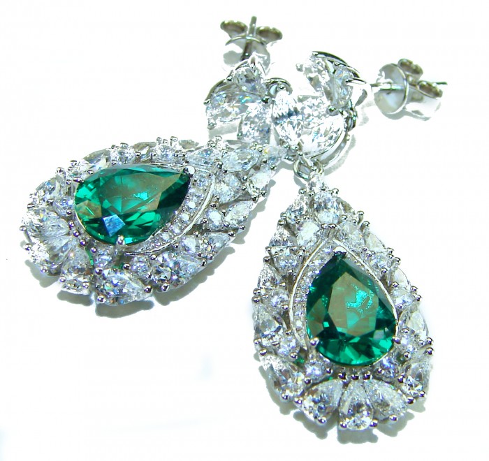 Giovanna - Authentic 8.9 carat Emerlad .925 Sterling Silver handcrafted earrings