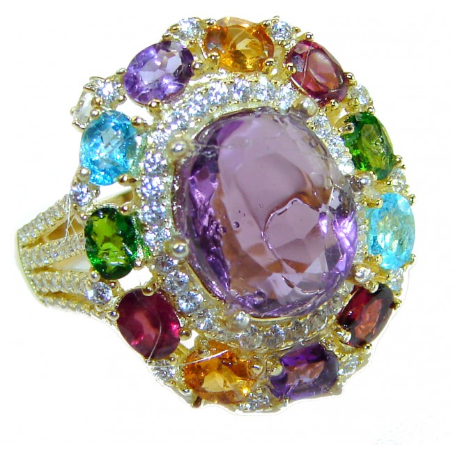 Purple Beauty 9.2 carat Amethyst 14K Gold over .925 Sterling Silver Handcrafted Large Ring size 6