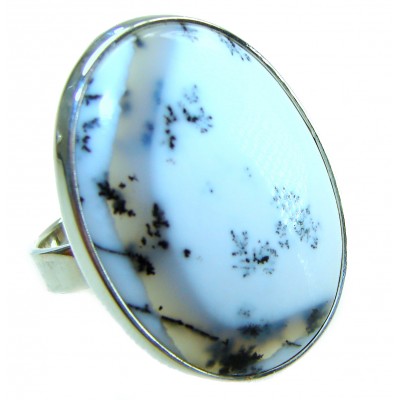 LARGE Top Quality Dendritic Agate .925 Sterling Silver handcrafted Ring s. 7 adjustable