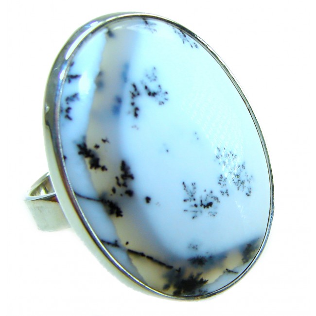 LARGE Top Quality Dendritic Agate .925 Sterling Silver handcrafted Ring s. 7 adjustable