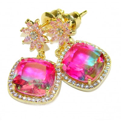 Genevieve 6.5 carat genuine Brazilian Watermelon Tourmaline .925 Sterling Silver dipped in 18K Gold handcrafted Statement earrings
