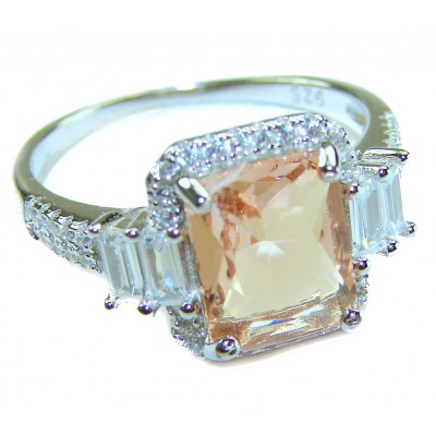 Authentic emerald cut 8.2 carat volcanic Morganite .925 Sterling Silver ring s. 9