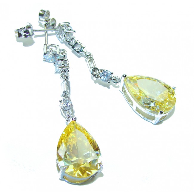 Luxurious Oval cut 8.5 carat Yellow Sapphire .925 Sterling Silver handcrafted earrings