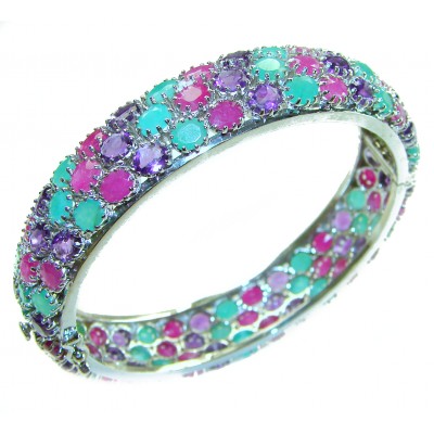 Anna Maria Authentic 61.2 carat Ruby Emerald Sapphire .925 Sterling Silver handmade bangle Bracelet