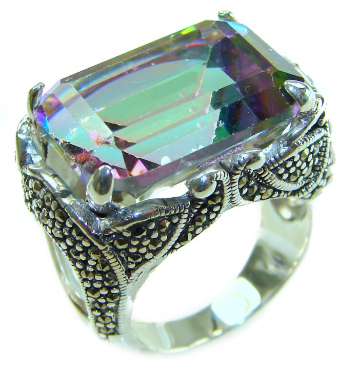 Big Dreamer Massive 25.8 carat Mystic Topaz .925 Sterling Silver handcrafted Large ring size 8 - video