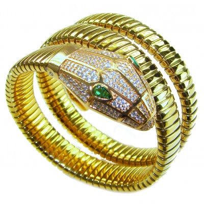 SERPENTINE Precious Snake Genuine 4.2 carat Emerald 925 Sterling Silver dipped in 18K Gold handcrafted Bracelet