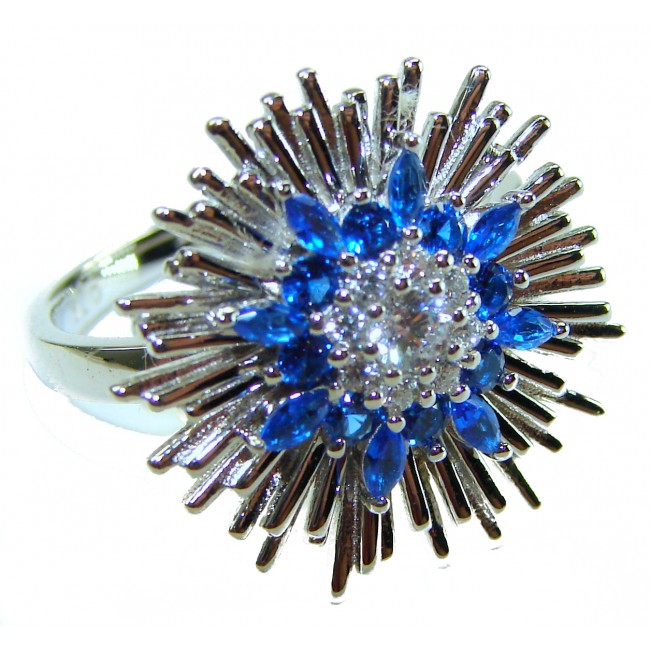 Blue Star 6.9 carat authentic Sapphire .925 Sterling Silver Handcrafted Ring size 7